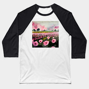 Fresh pink watercolor flower field Baseball T-Shirt